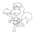 Coloring book for kids - unicorn cook in a chefs hat and with a ladle in his hands. Black and white cute cartoon unicorns. Vector